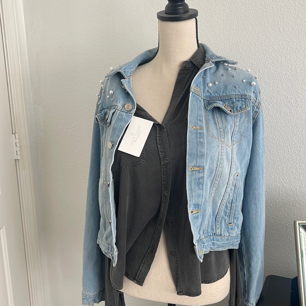 Denim jacket with Pearl and silver studs
